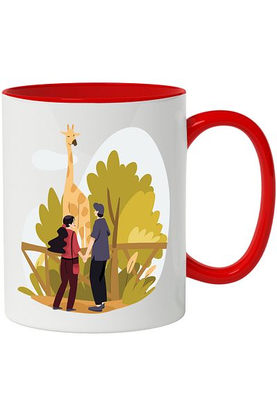 StoryGift Romania Mug With Zoo, Giraffe, Nature, Couple, Meeting, Animal, multicolor 330 ml, Ceramics, With ,STG