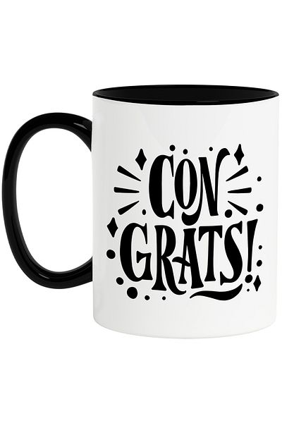 StoryGift Romania Mug with the text in English "Congrats!" - congratulations on successful achievement with Maner Neg, Cu, STG