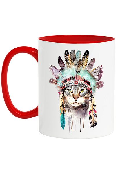 StoryGift Romania Mug with a serious cat | illustration | objects from indigenous people | Indians | abst, With ,STG