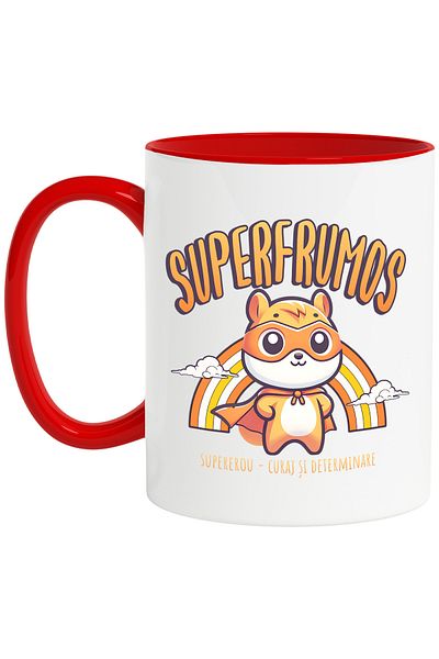 StoryGift Romania Super Handsome Superhero Mug, Courage and Determination, 330ml, Ceramic with Red Handle, With M,STG.