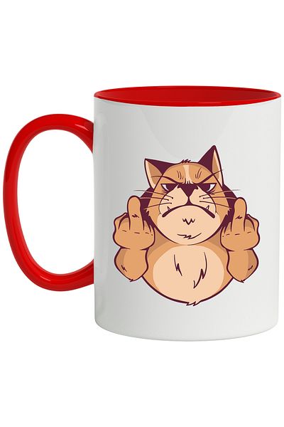 StoryGift Romania Mug With Angry Cat, Finger, Hands, Animal, Multicolor 330 ml, Ceramic with Ma, With, STG
