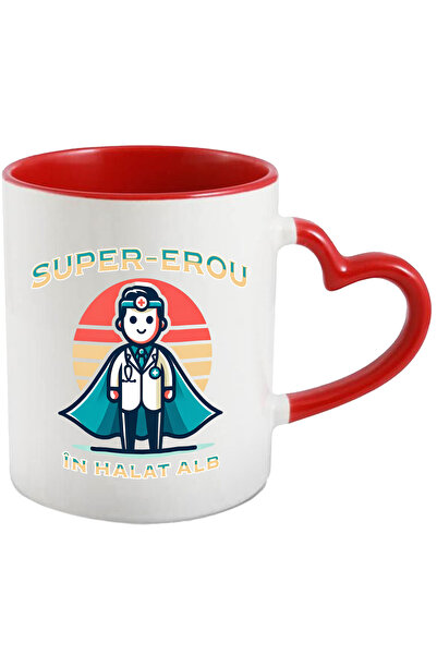 StoryGift Romania Cana Barbat Doctor Text Super-Erou In Halat Alb Meserie, 330ml, Ceramica cu Mane, Cu ,STG