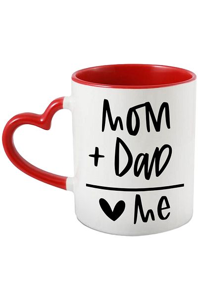 StoryGift Romania Mug with the text in English "Mom + dad = me" - baby family with Red Heart Handle, With ,STG