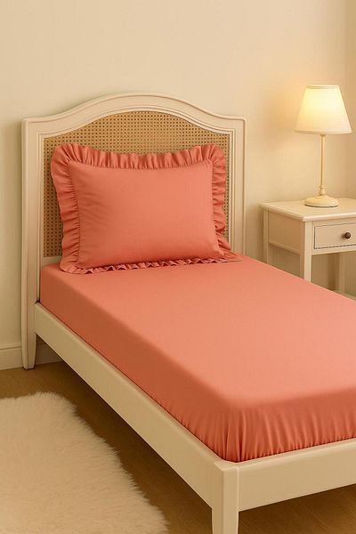 MundoLindo Fitted Sheet Set Single 2 Pieces Ruffled Pillowcase Included