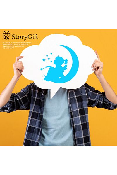 StoryGift Romania Sticker Exterior cu o fetita zana - sta pe semiluna stelute bagheta , Vinyl Albastru, 40 c