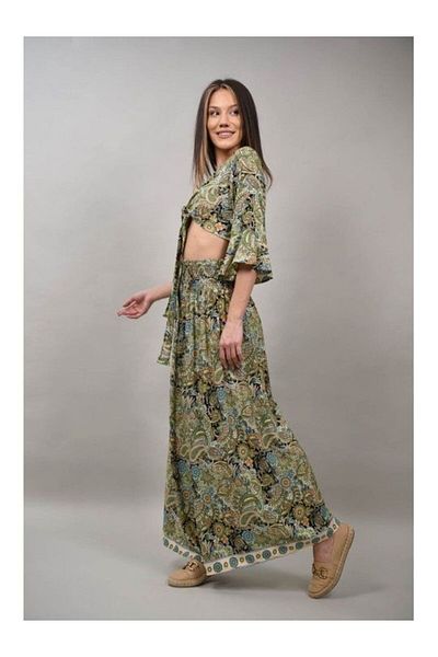 sweet girl Eterano Multicolor Crop Shirt Pant Suit L-xl Forest Green
