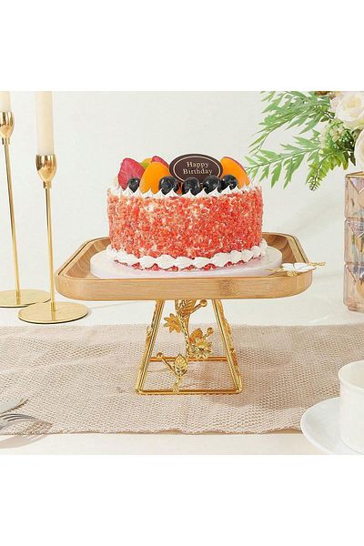 Living Wooden cake stand with raised metal base