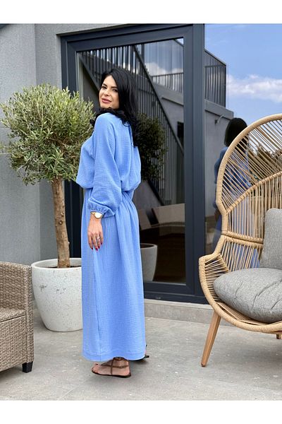 RAMONA BADESCU EXCLUSIVE Rochie lungă din bumbac 100% – albastru deschis și vaporos Ciel