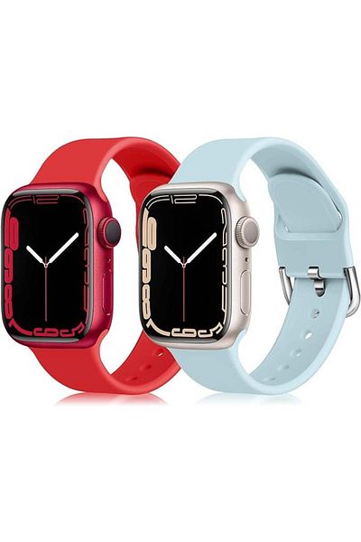 chinbersky Set de două curele pentru Apple Watch Chinbersky, silicon, albastru/roșu, 42/44/45 mm