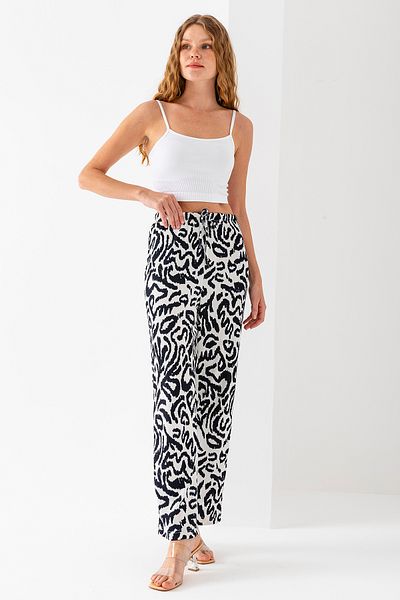 GİYSA Women's Adjustable Waist Wide Leg Wrap Pants Navy Blue - 925090
