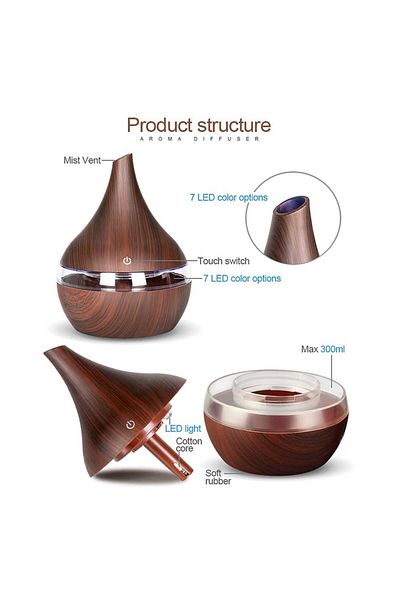 MACVI Macvi® UD-23 Humidifier, 300ml, aromatherapy and ultrasound, Brown
