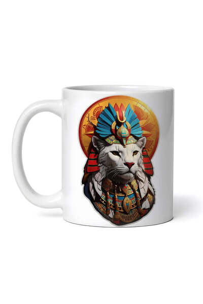 OEM Εξατομικευμένη λευκή κούπα, Αιγύπτιος Θεός Σεχμέτ, INOVATIX®. 330ml