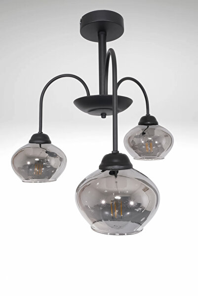 Fer Avize Dora 3 Lü Avize Dekoratif Tasarım Modern Kollu Camlı Avize Oturma Odası Yemek Odası Salon