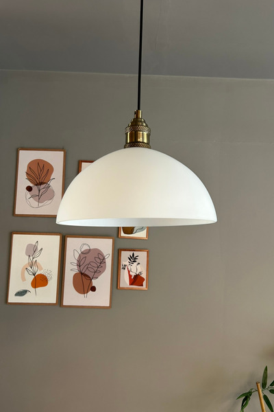 Bamyum Perry Cam Tekli Avize Lale Beyaz Başlık Retro Sarkıt Lamba Restoran Salon Aydınlatma