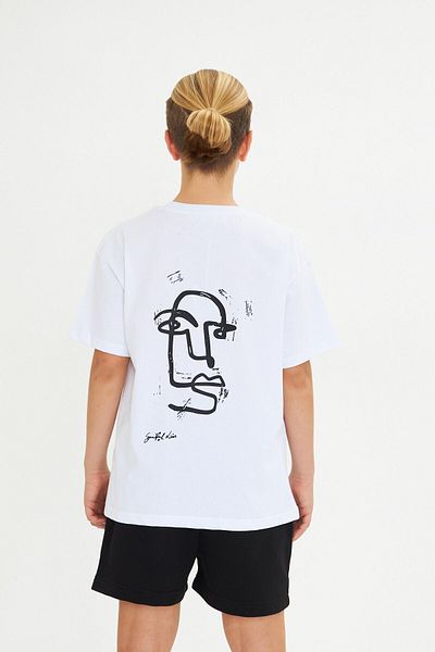 The Champ Clothing Минималистична детска тениска с щампа на гърба, 100% памук, бяла, голям размер