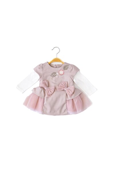 Babydola فستان بناتي وردي بأكمام طويلة - 13952