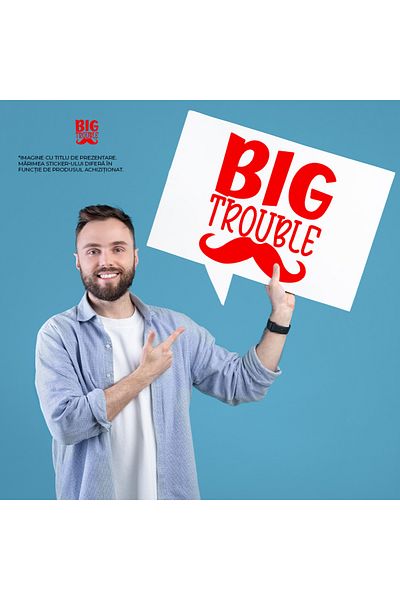 StoryGift Romania Sticker Eticheta 50CM Exterior cu textul "Big trouble" - problema mare ai dat de belea , Vinyl