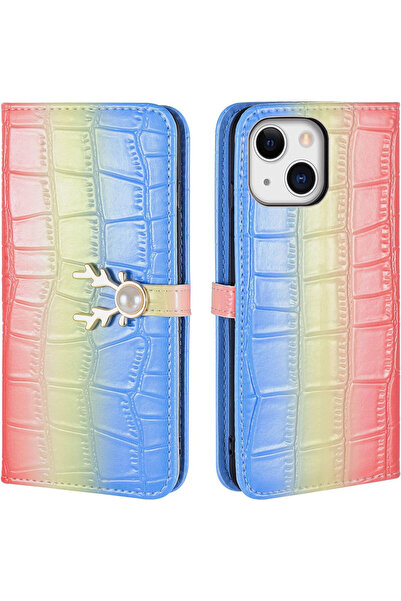 Aisenth Husă de protecție pentru iPhone 13 Aisenth, piele PU, roz/albastru/galben, 6,1 inci