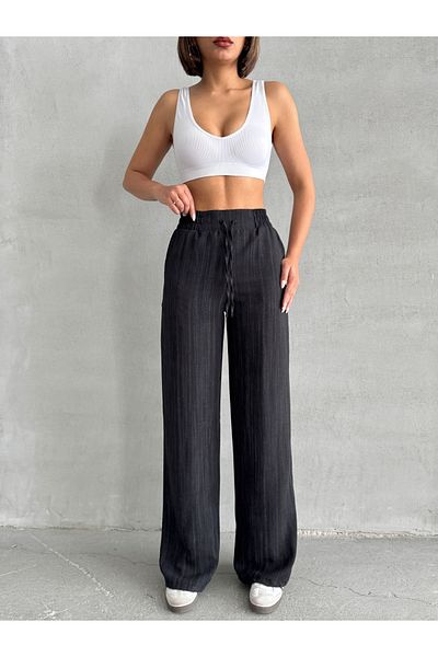 Miss Prova Wide Leg Cord Detailed Linen Blend Trousers Mısspl2636