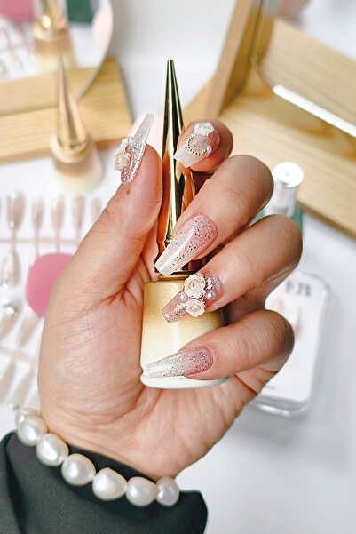 Easy Beauty Protez Tırnak Çiçek Desenli Medıum Beden 10 Adet El Yapımı Takma ...
