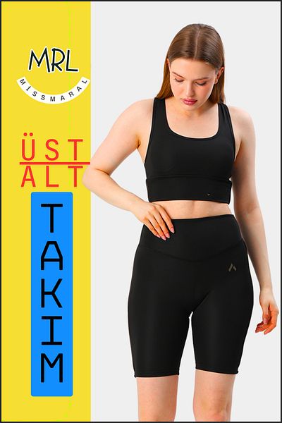 missmaral Set de 2 piese pentru femei, pantaloni scurți, pantaloni scurți și bustieră sport cu tampoane, cu nervuri bleumarin elt3043