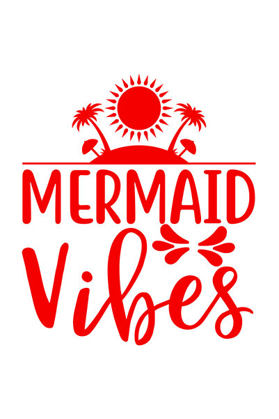 StoryGift Romania Sticker Exterior cu o insula si mesajul "Mermaid vibes" - sirena soare plaja , Vinyl Rosu,