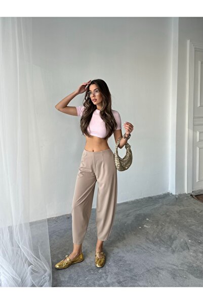 MossMoi Pantaloni stil harem, tip balon, din material scuba crep