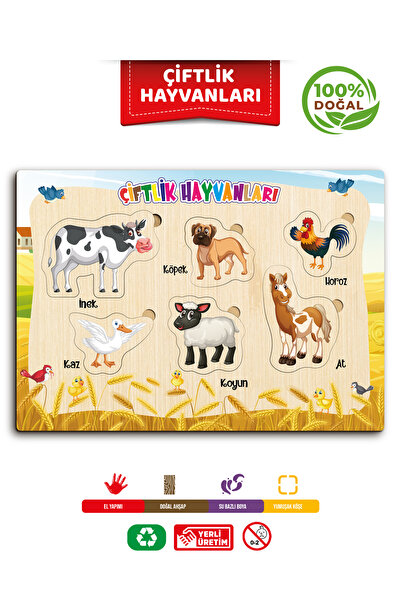 TIME TABLE ahsap renkli eğitici öğretici çiftlik hayvanlari sök tak puzzle