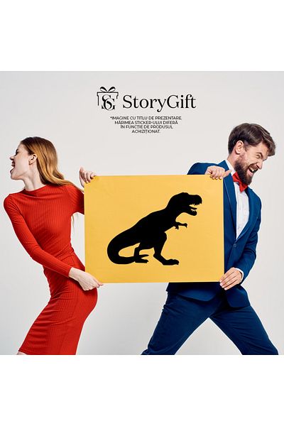 StoryGift Romania Sticker Adeziv 90CM Exterior cu un dinozaur T-Rex - spaima altor dinozauri , Vinyl Negru, 90 cm