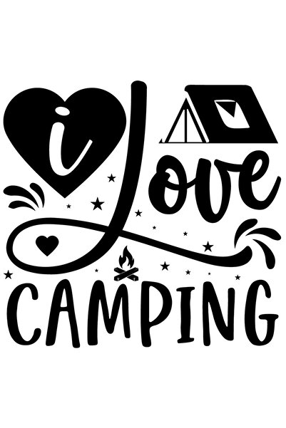 StoryGift Romania Sticker Autocolant 70CM Exterior cu un cort si inimioare cu mesajul "I love camping" - iubesc