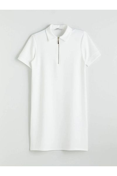 LC Waikiki LCWAIKIKI Rochie Midi Clasică Albă Polo Gât