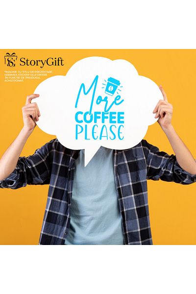 StoryGift Romania Sticker Eticheta 40CM Exterior cu mesajul in engleza "More coffee, please" - mai multa cafea ,