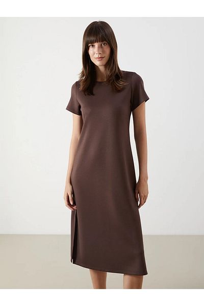 LC Waikiki Μίντι φόρεμα LCW Comfort καφέ με λαιμόκοψη