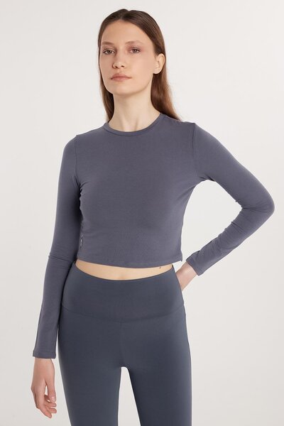 Tudors Жіноча бавовняна блуза прямого крою з круглим вирізом та антрацитовим коміром