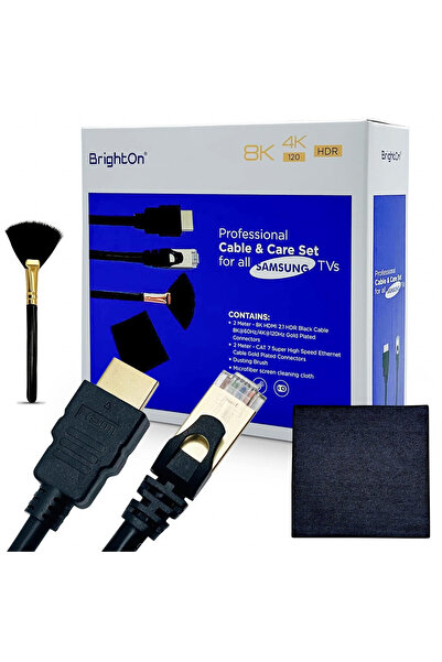 Brıghton Set cablu HDMI, cablu Ethernet CAT7, perie și lavetă, PVC/metal/microfibră, negru/auriu