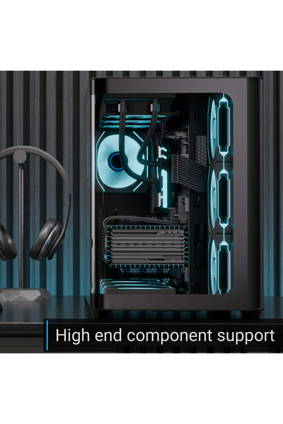 AEROCOOL P500C 4x12cm Mirror A-RGB Fanlı, Panoramik Tempered Panel, ATX (AE-P500C-BK)