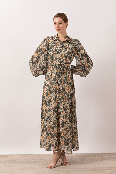 Stilife Perla Boydan Düğmeli Elbise Yeşil