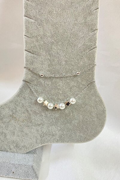 Vitastyle Pearl Star Model Heeled 2-Piece Chain Steel Anklet