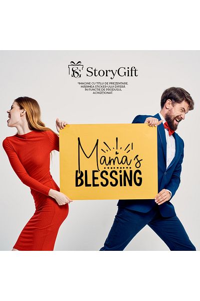 StoryGift Romania Sticker Eticheta 40CM Exterior cu textul in engleza "Mama's blessing" - binecuvantarea mamei ,