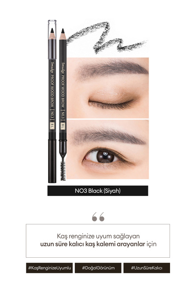Missha Bulaşmayan Kalıcı Doğal Kaş Kalemi Smudge Proof Wood Brow No.3 (BLACK)