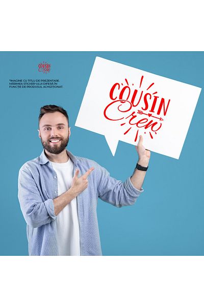 StoryGift Romania Sticker Eticheta 50CM Exterior cu textul in engleza "Cousin crew" - gasca/echipa verisorilor ,