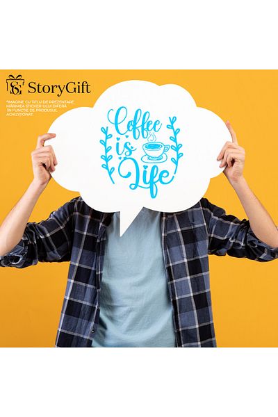 StoryGift Romania Sticker Eticheta 40CM Exterior cu inimioare si mesajul in engleza "Coffee is life" - cafeaua e