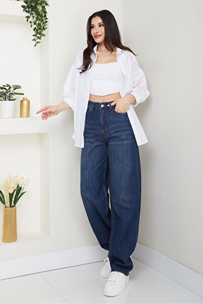 Bestenur Wide Leg Jeans 1515 - Dark Blue