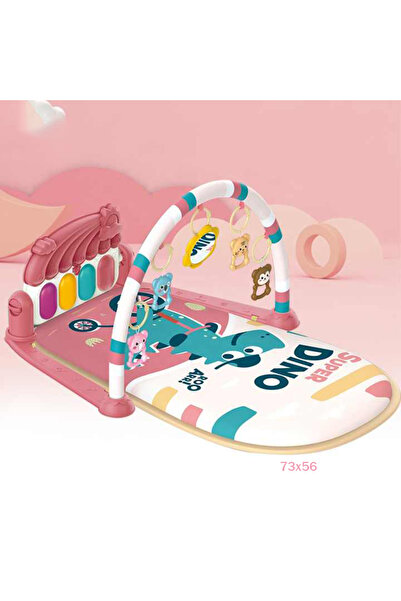 Nilly Toys Piyanolu Gökkuşağı Dinozor Desenli Bebek Sesli Işıklı Oyun Halısı Pembe