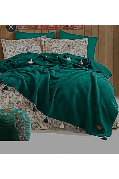 KÜBRAHOME'S Boho Chic Double Blanket Duvet Cover Set Green