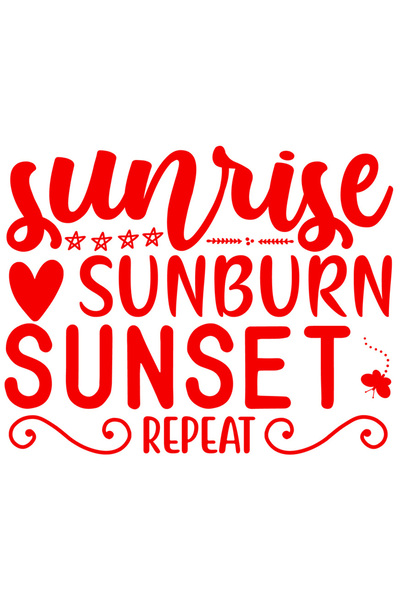 StoryGift Romania Sticker Exterior cu mesajul in engleza "Sunrise, sunburn, sunset, repeat" - rasarit arsura