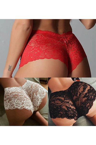 GECKO COLLECTION Pantaloni scurți din dantelă Boxer Chiloți pentru femei 3 buc