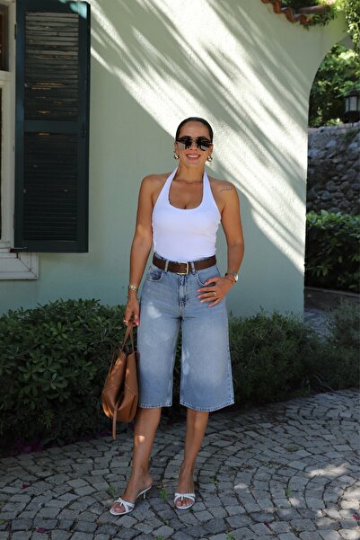 Purple by Banu MAVİ Bol Paça Jean Şort