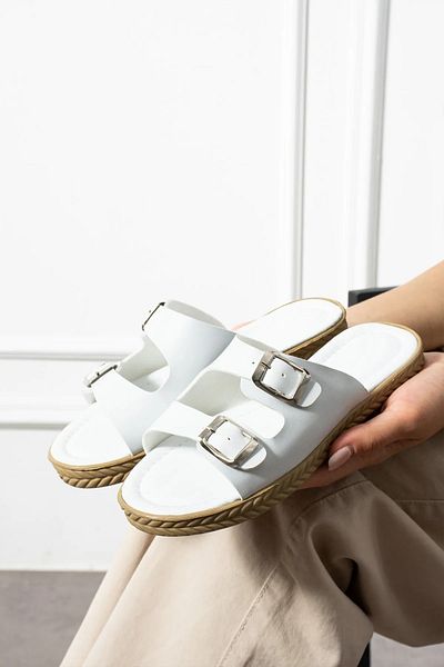 NOVİNS Women's Summer Double Buckle Padded Comfortable Sole Home Garden Balcony Slippers