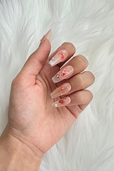 Easy Beauty Protez Tırnak Tavşan Desen Medıum Beden 10 Adet El Yapımı Takma T...